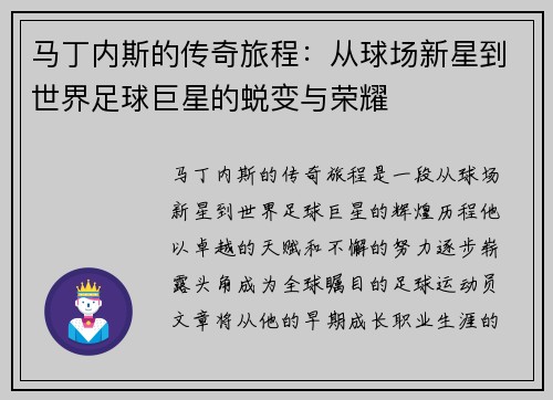 马丁内斯的传奇旅程：从球场新星到世界足球巨星的蜕变与荣耀